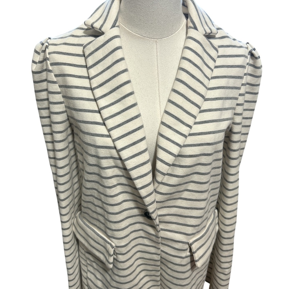 Anthropologie Striped Blazer Jacket Womens Large Black White Cotton preppy - Picture 3 of 9